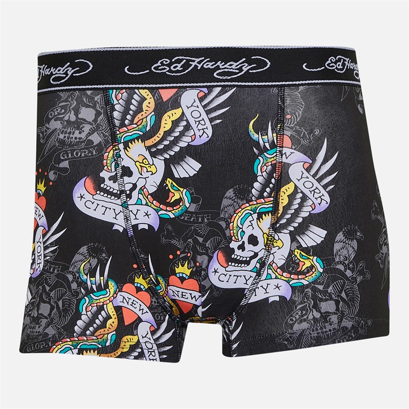 Ed Hardy Mens Harrop Five Pack Boxer Shorts Black AOP/Grey Marl/Black/White AOP/Charcoal Marl Black Aop,Grey Marl,Black,White Aop,Charcoal Marl