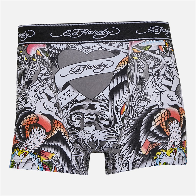 Ed Hardy Mens Harrop Five Pack Boxer Shorts Black AOP/Grey Marl/Black/White AOP/Charcoal Marl Black Aop,Grey Marl,Black,White Aop,Charcoal Marl