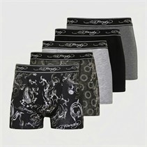 Ed Hardy Mens Daxin Five Pack Boxers Black/Charcoal/Grey