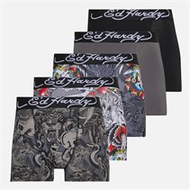 Ed Hardy Mens Aravos Five Pack Boxers White Aop/Black Aop/Black/Coal
