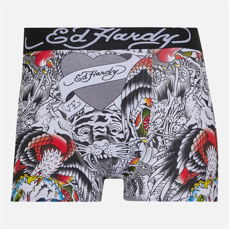 Ed Hardy Mens Aravos Five Pack Boxers White Aop/Black Aop/Black/Coal