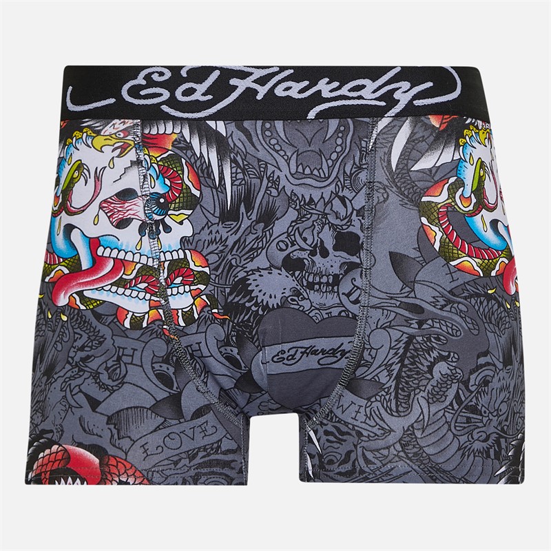 Ed Hardy Mens Aravos Five Pack Boxers White Aop/Black Aop/Black/Coal