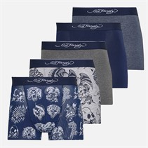 Ed Hardy Mens Lonty Five Pack Boxers Grey Marl/Navy/Charcoal