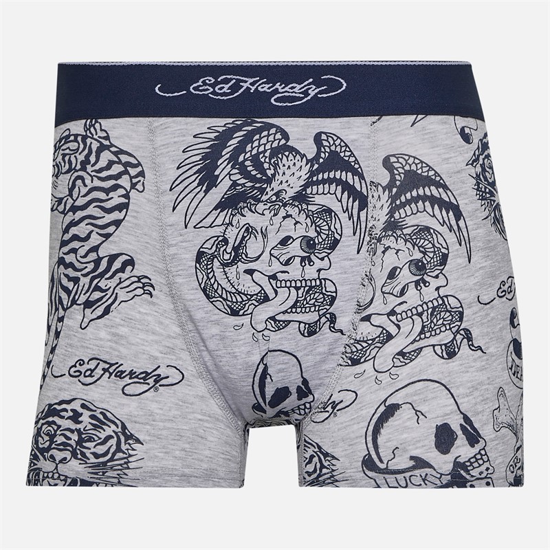 Ed Hardy Mens Lonty Five Pack Boxers Grey Marl/Navy/Charcoal