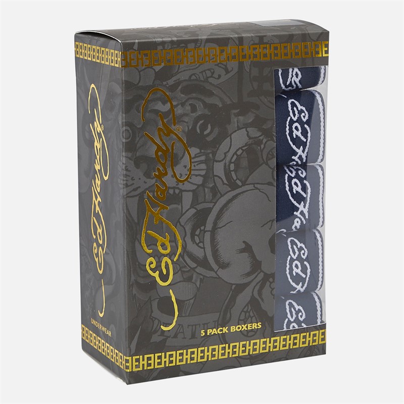 Ed Hardy Mens Lonty Five Pack Boxers Grey Marl/Navy/Charcoal