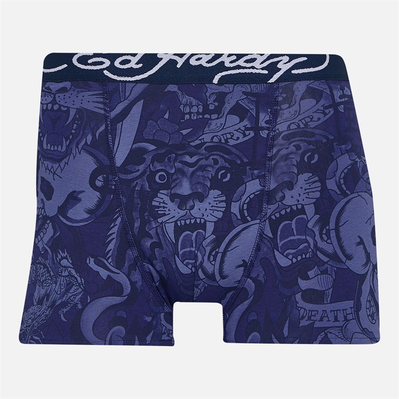Ed Hardy Mens Lancel Three Pack Boxer Shorts Navy AOP/Grey