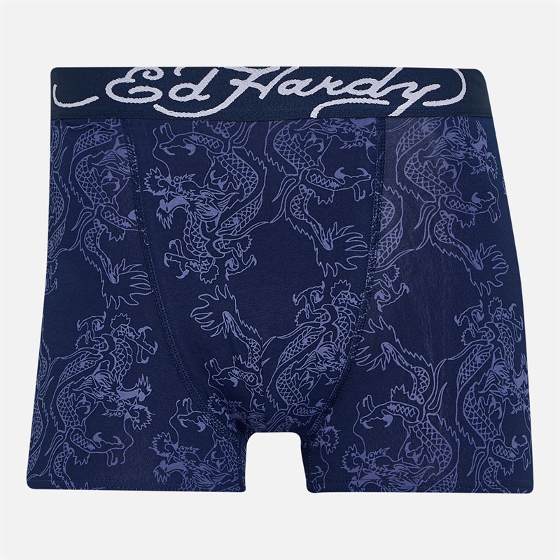 Ed Hardy Mens Lancel Three Pack Boxer Shorts Navy AOP/Grey
