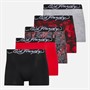 Ed Hardy Mens Athieu Five Pack Boxer Shorts Black AOP/Grey Marl/Black AOP/Black/Red