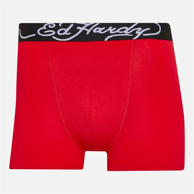 Ed Hardy Mens Athieu Five Pack Boxer Shorts Black AOP/Grey Marl/Black AOP/Black/Red