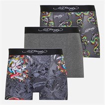 Ed Hardy Mens Venri Three Pack Boxer Shorts Dark Grey AOP/Charcoal