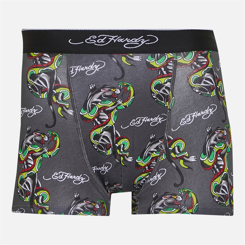 Ed Hardy Mens Venri Three Pack Boxer Shorts Dark Grey AOP/Charcoal