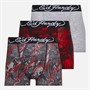 Ed Hardy Mens Rhasto Three Pack Boxers Black AOP/Grey Marl