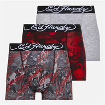Ed Hardy Mens Rhasto Three Pack Boxers Black AOP/Grey Marl