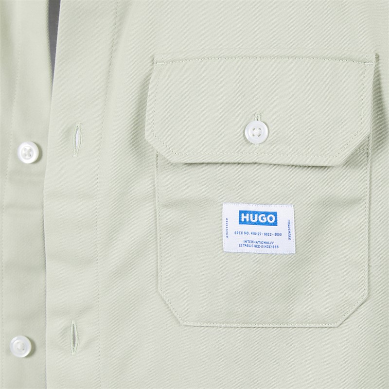HUGO Mens Ekynone Long Sleeve Shirt Open Green