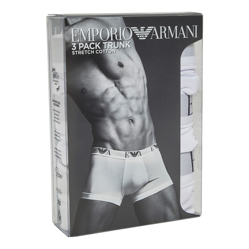 Emporio Armani Mens Three Pack Trunks White/White/White