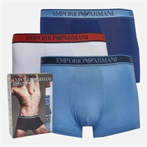 Emporio Armani Mens Three Pack Trunks White/Ink/Light Blue