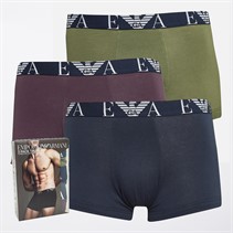 Emporio Armani Mens Three Pack Trunks Olive/Marine/Blackberry