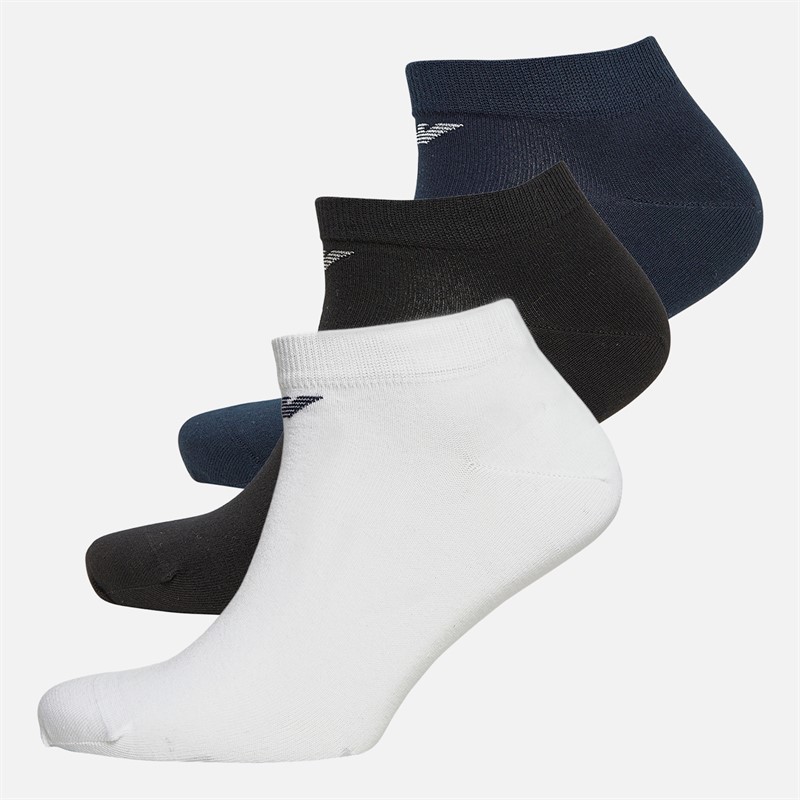Emporio Armani Mens Three Pack Trainer Socks White/Black/Navy