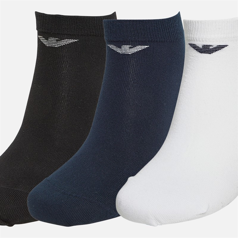 Emporio Armani Mens Three Pack Trainer Socks White/Black/Navy