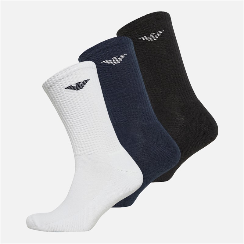 Emporio Armani Mens Three Pack Crew Socks White/Black/Navy