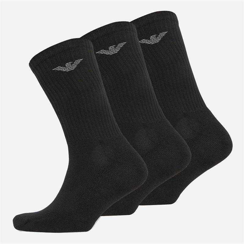 Emporio Armani Mens Three Pack Crew Socks Black