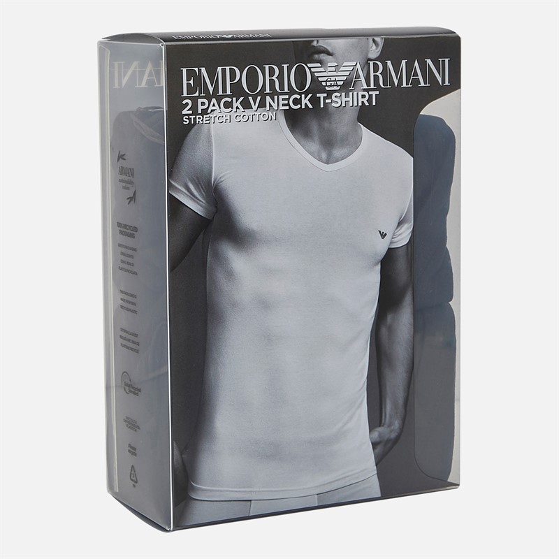 Emporio Armani Mens Two Pack V-Neck T-Shirts Black/Black Grey Logo