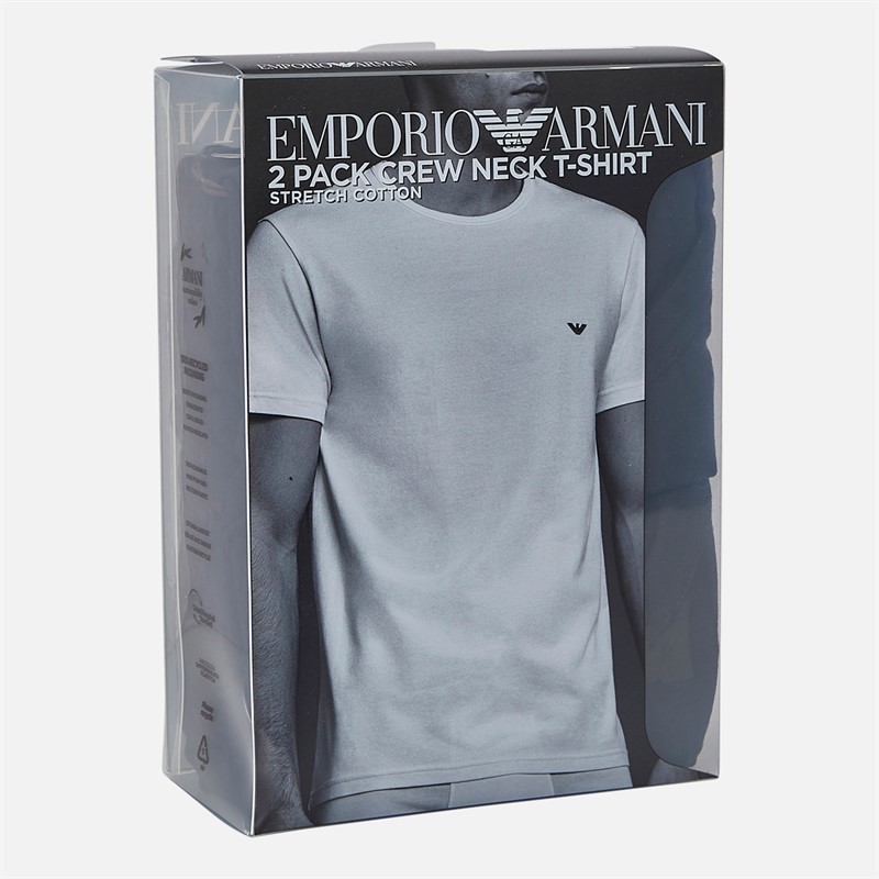 Emporio Armani Mens Two Pack Round Neck T-Shirts Black/Black Grey Logo