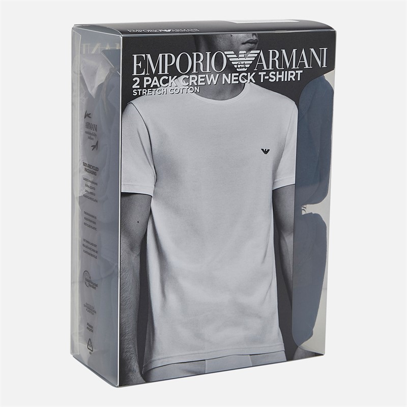 Emporio Armani Mens Two Pack Round Neck T-Shirts Navy Navy Blue/Navy Blue White Logo