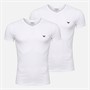 Emporio Armani Mens Two Pack V Neck T-Shirts White/White Blue Logo