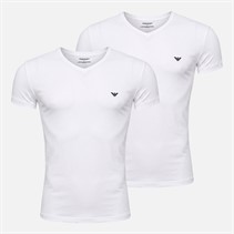 Emporio Armani Mens Two Pack V Neck T-Shirts White/White Blue Logo