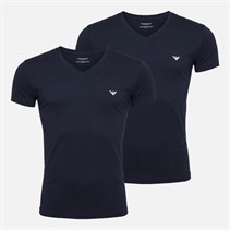 Emporio Armani Mens Two Pack V-Neck T-Shirts Navy Navy Blue/Navy Blue White Logo