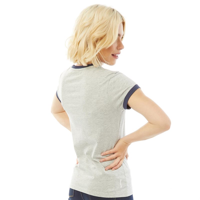 Bench Womens Eve T-Shirt Light Grey Marl/Navy