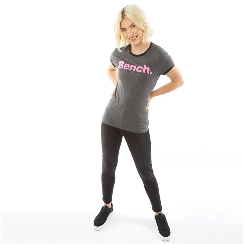Bench Womens Eve T-Shirt Charcoal Marl/Black