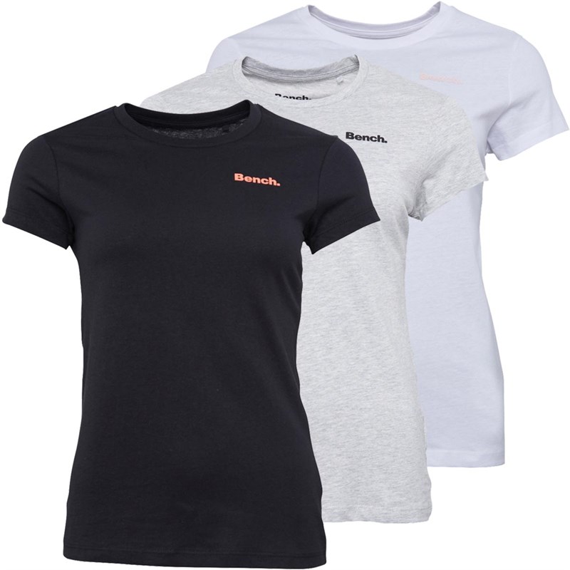 Bench Womens Jada Three Pack T-Shirts Black/Grey Marl/White