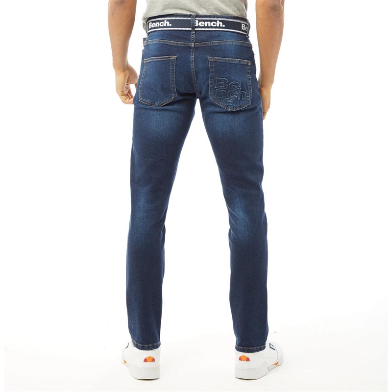 Bench Mens Belter Slim Fit Jeans With Belt Dark Indigo Wash