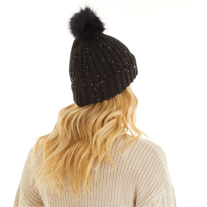 Bench Womens Daisie Faux Fur Pom Hat Black