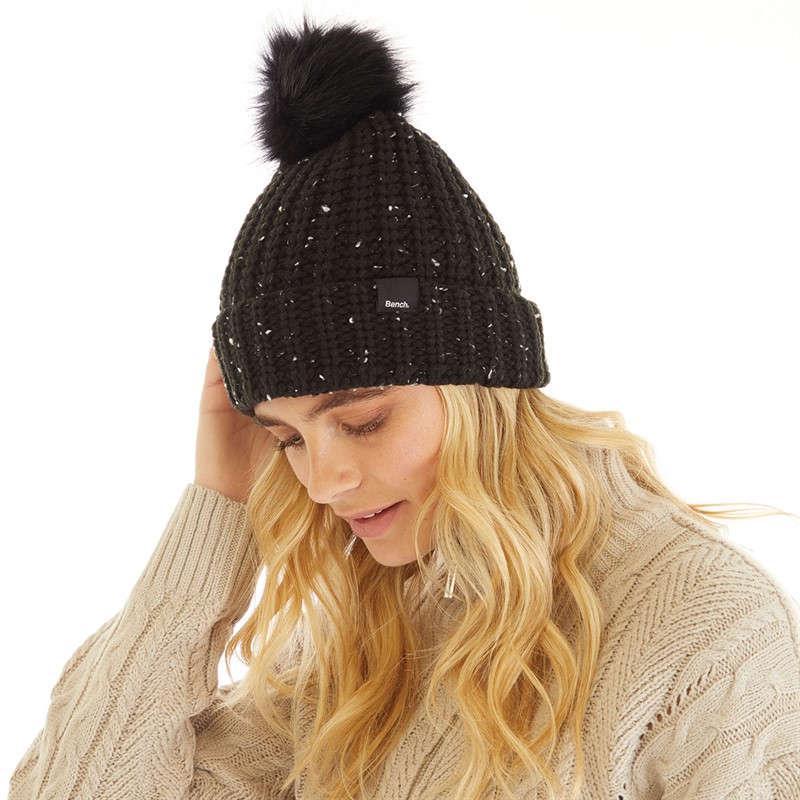 Bench Womens Daisie Faux Fur Pom Hat Black