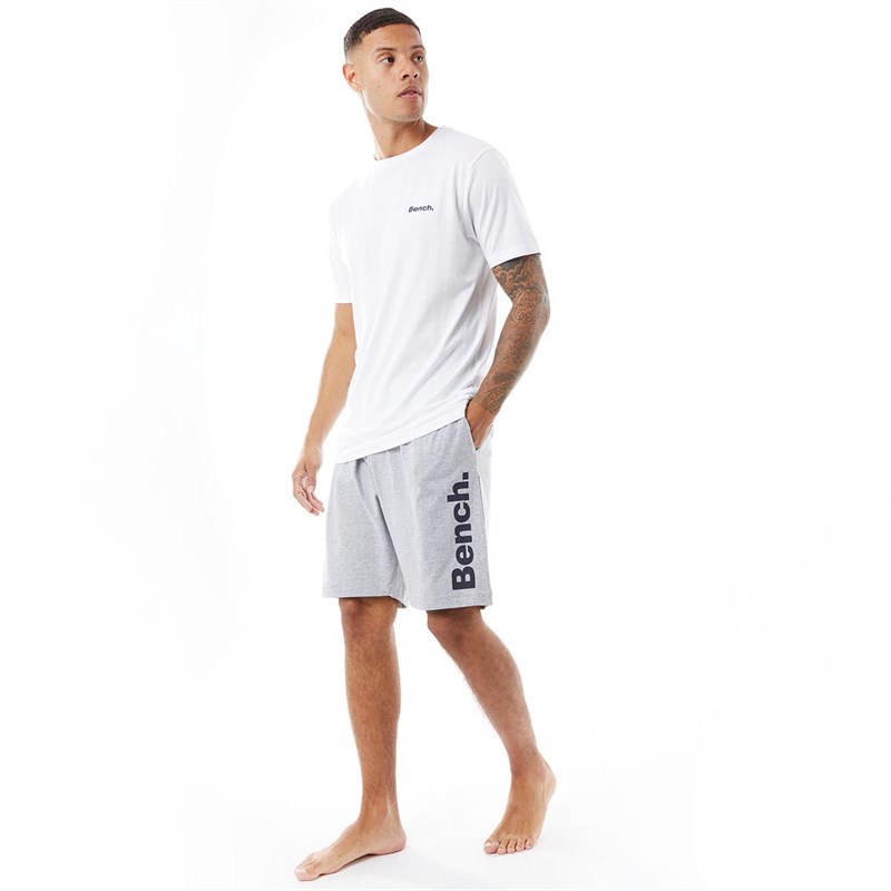 Bench Mens United T-Shirt And Shorts Loungewear Set White/Grey