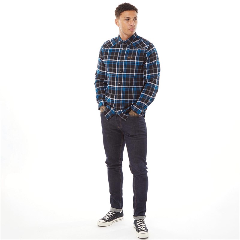 Bench Mens Lauder Check Flannel Long Sleeve Shirt Black/White/Teal