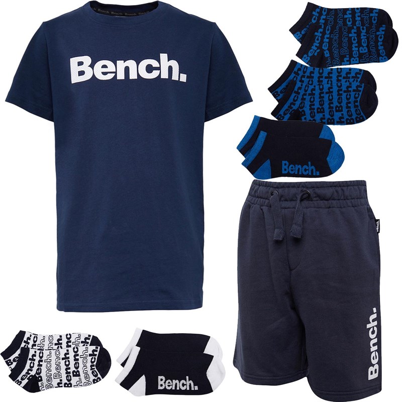Bench Junior Rolero T-Shirt, Shorts And Five Pack Socks Holiday Pack Navy