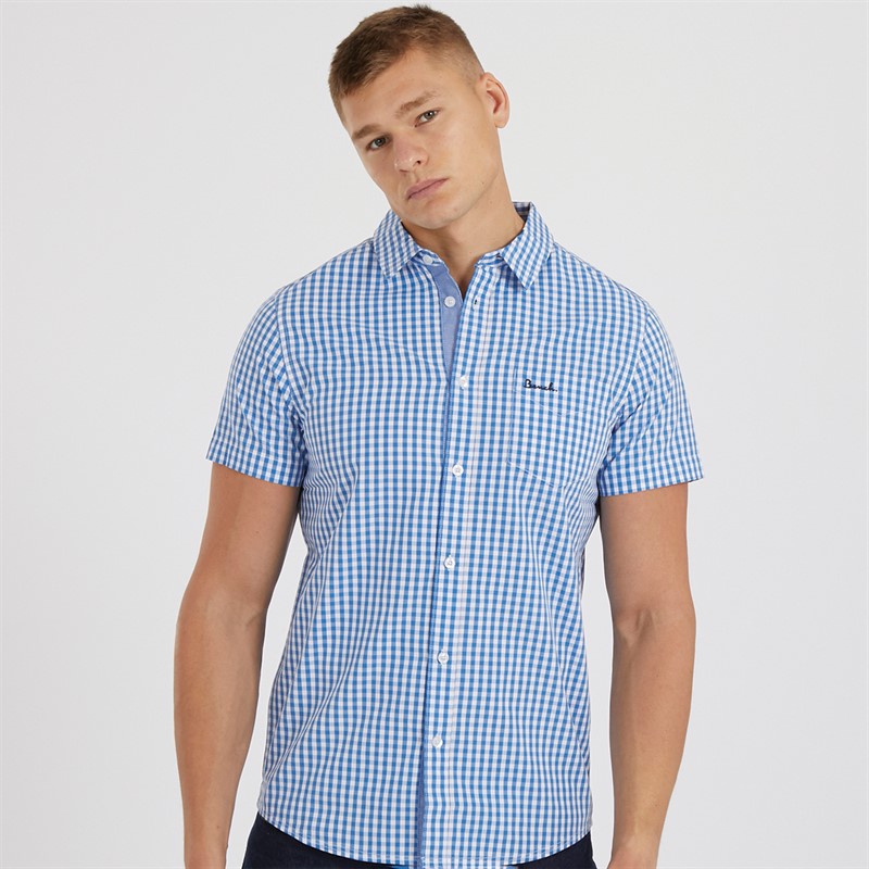 Bench Mens Esher Short Sleeve Shirt Blue/White