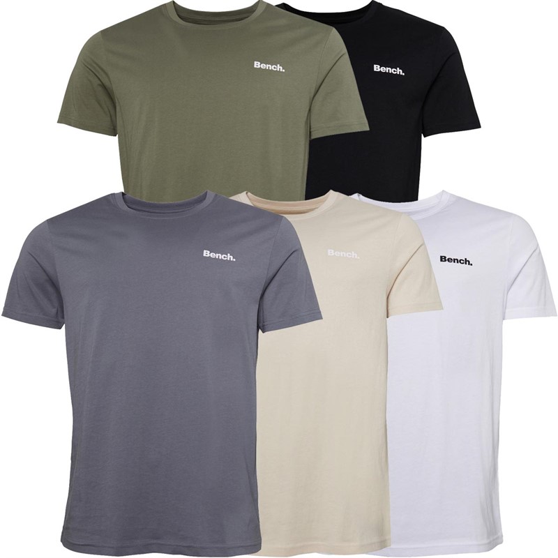 Buy Bench Mens Envoy Five Pack T Shirts Black Light Khaki White Stone Steel Grey