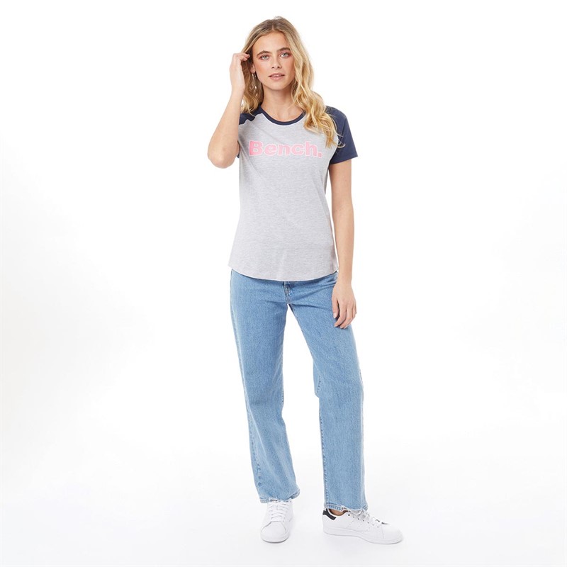 Bench Womens Trina T-Shirt Grey Marl/Navy
