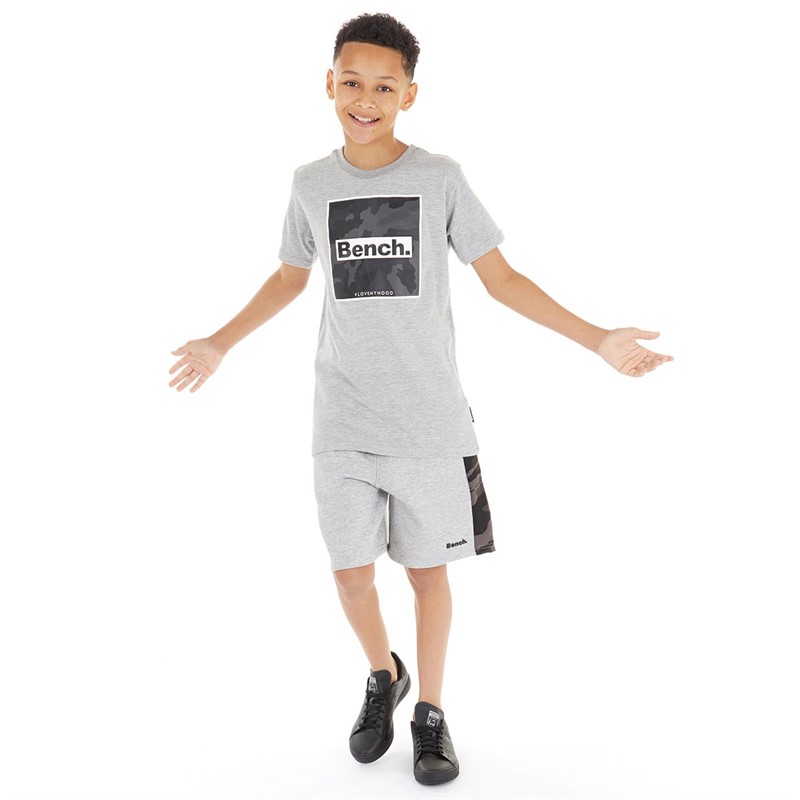 Buy Bench Boys Sanlo Fleece T-Shirt And Shorts Set Grey Marl