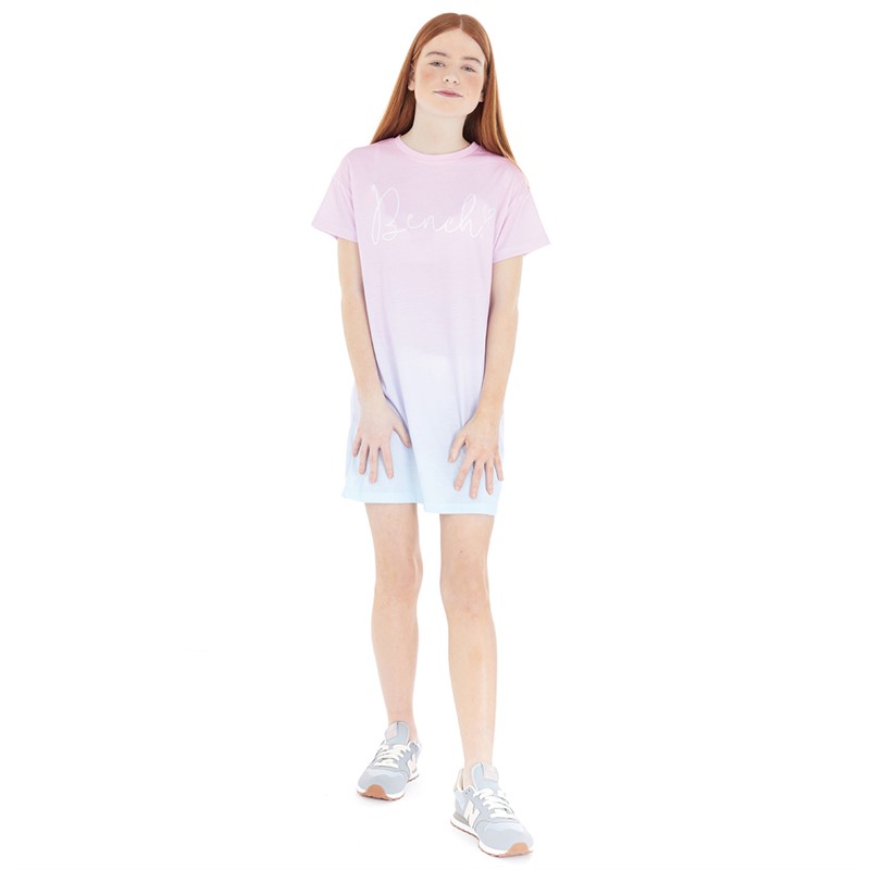 Bench Girls Elleri Gradient Text Print T-Shirt Dress Pink/Purple/Blue Fade