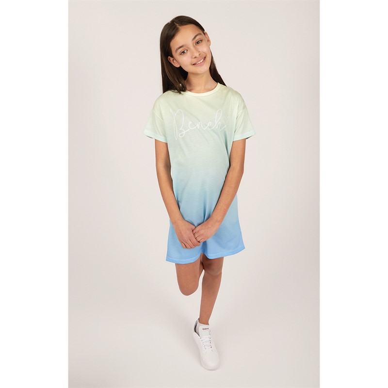 Bench Girls Elleri Gradient Text Print T-Shirt Dress Blue/Yellow Fade