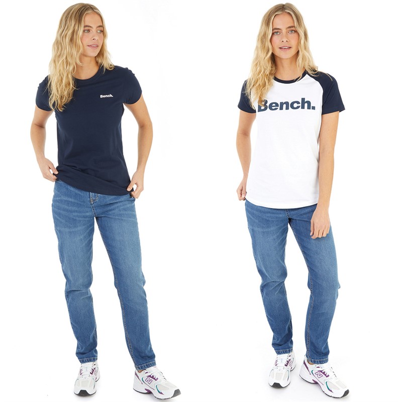 Bench Womens Nerissa Two Pack T-Shirts White/Navy