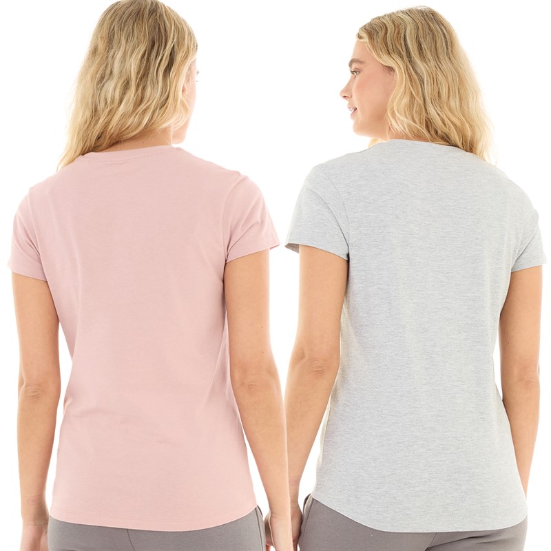 Bench Womens Xanthia Two Pack T-Shirts Light Dusky Pink/Grey Marl