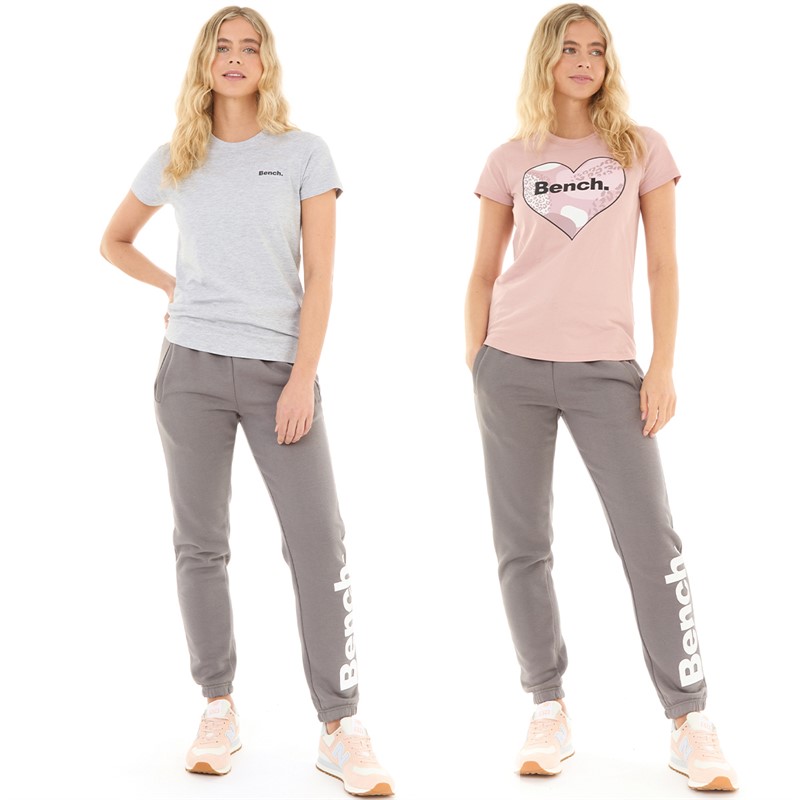 Bench Womens Xanthia Two Pack T-Shirts Light Dusky Pink/Grey Marl