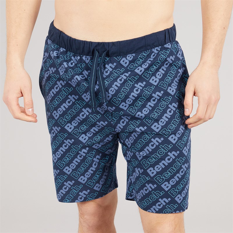 Bench Mens Holney T-Shirt And Shorts Loungewear Set Denim/Navy AOP